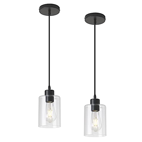 KLSS Modern Black Farmhouse Clear Glass Cylinder Pendant Light Fixture,Island