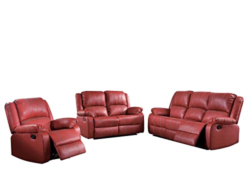 Acme Zuriel Faux Leather Motion Reclining Sofa in Red
