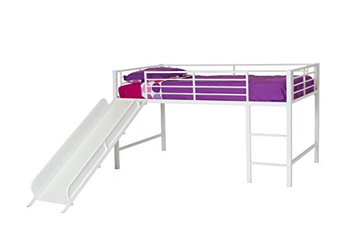 DHP Junior Twin Metal Loft Bed with Slide, Multifunctional Design,