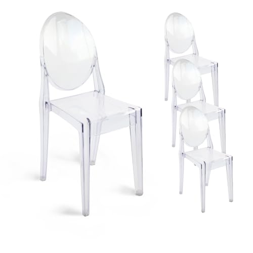 Fohfurniture Set of 4 Clear Ghost Chairs, Modern Transparent Accent