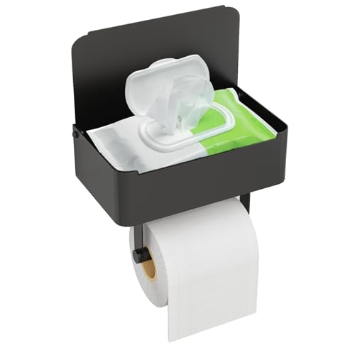 JUYSON Toilet Paper Holder with Shelf, Flushable Wipes Dispenser Fits