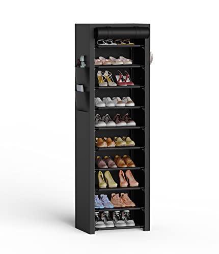 VTRIN Narrow Shoe Rack with Covers 10 Tiers Tall Shoe