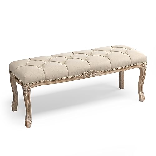 Cozyman Bedroom Bench, French Vintage Tufted Entryway Bench, 45.2'' Carving