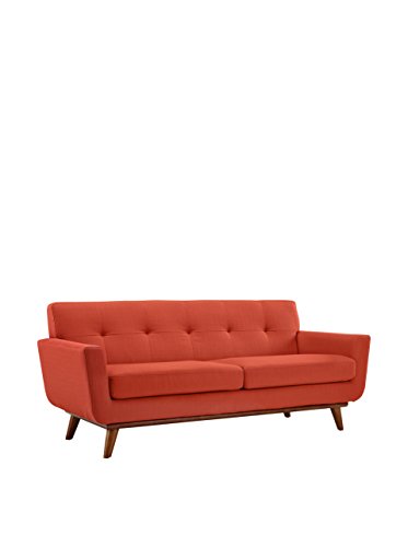 Modway Engage Mid-Century Modern Upholstered Fabric Loveseat in Atomic Red