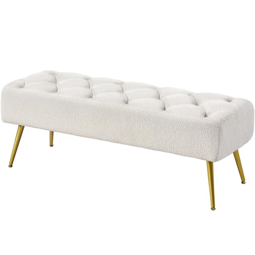 Yaheetech Modern Ottoman Bench Boucle Bench Upholstered Footrest for Living