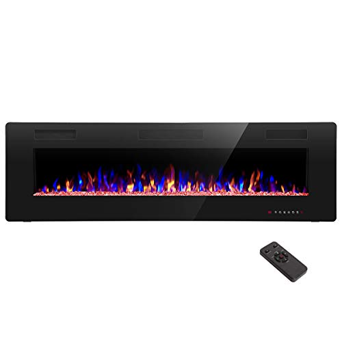 R.W.FLAME 60" Recessed and Wall Mounted Electric Fireplace, Low Noise,