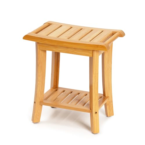 Unibambou Bamboo Shower Bench Inside Shower Stool with Storage Shelf,