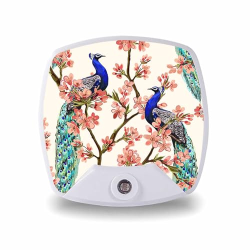 Jiaopenyou Sensor Night Light Plug in Lamp,Peacock Wallpaper Flower LED