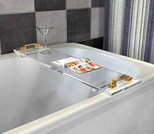 Acrylic Bathtub Tray Caddy with Metal Handles, Lucite Clear Bathroom