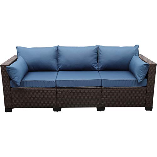 Rattaner 3-Seat Patio Wicker Sofa, Outdoor Rattan Couch Furniture Steel