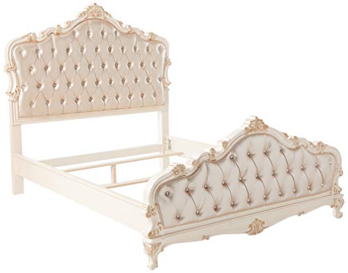 Acme Chantelle Queen Bed in Rose Gold PU & Pearl