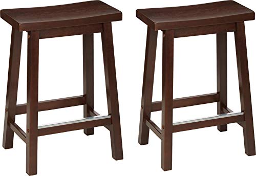 Amazon Basics Solid Wood Saddle-Seat Kitchen Counter-Height Stool, 24-Inch Height,