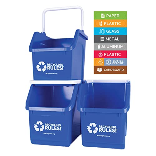 Recycling Rules! 6 Gallon Stackable Recycling Bin Container in Blue,
