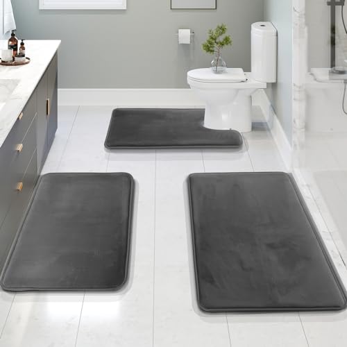Clara Clark 3 Piece Bathroom Rugs Bath Mat Set, Velvet