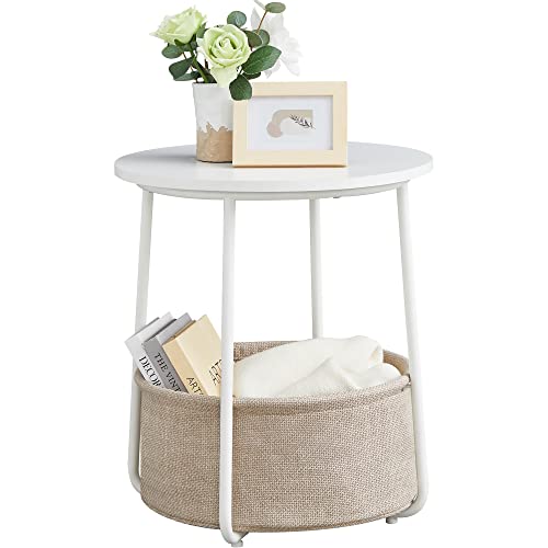 VASAGLE Small Round Side End Table, Modern Nightstand with Fabric