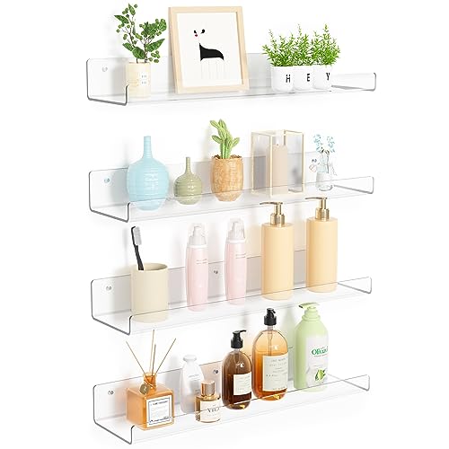 upsimples 4 Pack Acrylic Shelves for Wall Storage, 15" Floating