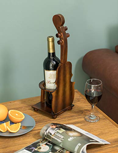 Vintiquewise Single Bottle Wine Holder Brown Violin Cello Shaped Vintage Decorative