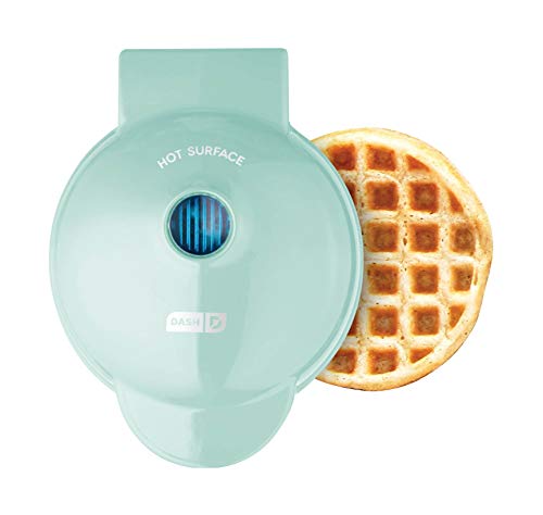 Dash DMW001AQ, Mini Waffle Maker Machine for Individuals, Paninis, Hash Browns, & Other On the Go Breakfast, Lunch, or Snacks, with Easy to Clean, Non-Stick Sides, 4 Inch, Aqua