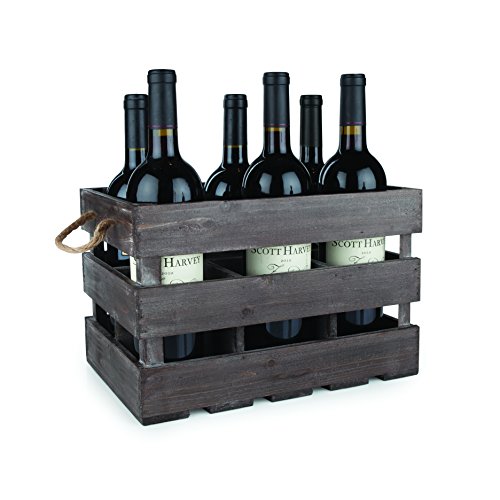 Twine 4281 Farm House Decor, Wood Wine Holder Rustic Farmhouse Wooden 6 Bottle Crate, 8.75", Multi Color