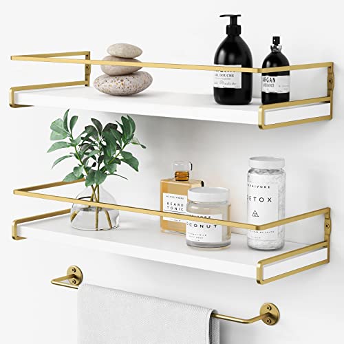 Forbena Floating Bathroom Shelves Wall Mounted, Aesthetic White and Gold