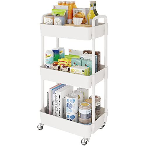 Laiensia 3-Tier Storage Cart,Multifunction Kitchen Storage Organizer,Mobile Shelving Unit Utility