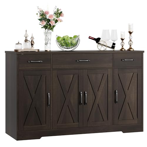 HOSTACK Buffet Cabinet with Drawers, 55" Large Sideboard Buffet Storage