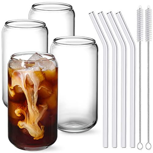 NETANY Drinking Glasses with Glass Straw 4pcs Set - 16oz