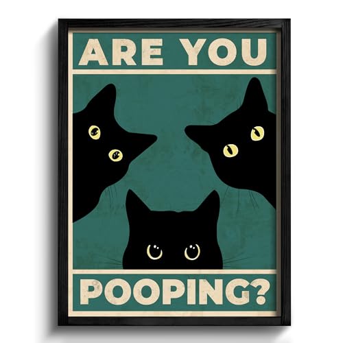 Heiple Framed Bathroom Wall Art Black Cat Are You Pooping