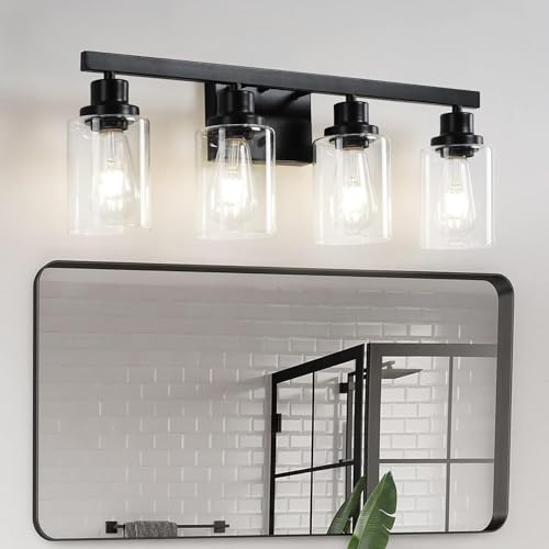DIKAIDA Bathroom Vanity Light, 4-Light Modern Matte Black Wall Sconce
