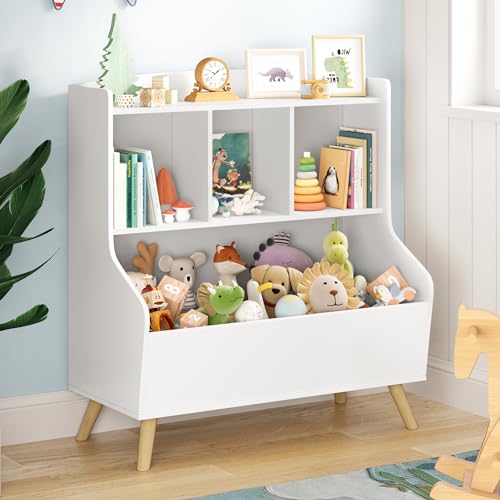 Curipeer Kids Bookshelf and Toy Storage, 3-Tier Wooden Open Bookcase,