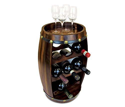 Puzzled Alexander Wine Rack 8 Bottle Free Standing Wine Holder Bottle Rack Floor Stand Or Countertop Wine Wooden Barrel Decor Storage Organizer Liquor Display to Decorate Home Kitchen Bar Accessory