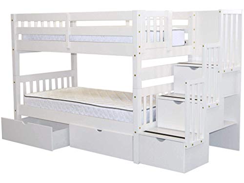Bedz King Stairway Bunk Beds Twin over Twin with 3