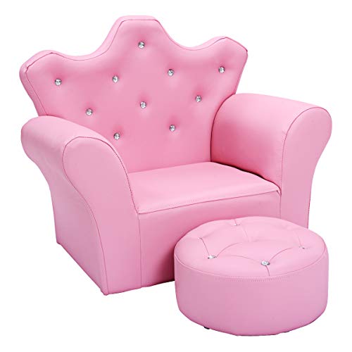 Costzon Kids Sofa, Children Upholstered Sofa with Ottoman, Princess Sofa