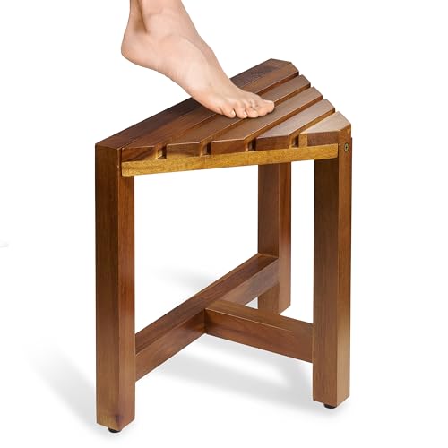 BLUEWEST Shower Foot Stool for Shaving Legs, Acacia Wood Shower