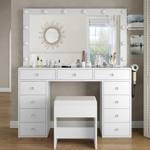 Yanosaku Vanity Desk & Power Outl, Makeup Vanity with Mirror