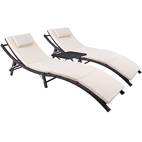 Devoko Patio Chaise Lounge Sets Outdoor Rattan Adjustable Back 3