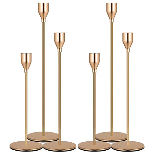 Denique 2 Sets, 6 PCS French Gold Taper Candlestick Holders