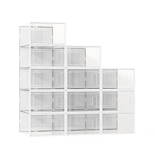 12 Pack Large Shoe Organizer Storage Boxes for Closet, Modular