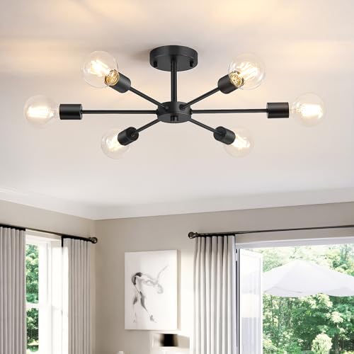 Lomoky 6-Lights Semi Flush Mount Ceiling Light, Matte Black Close