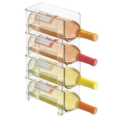 mDesign Plastic Free-Standing Water Bottle and Wine Rack Storage Organizer for Kitchen Countertops, Table Top, Pantry, Fridge - Stackable, Each Rack Holds 1 Bottle, 4 Pack - Clear