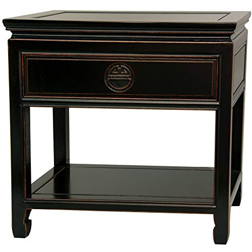 Oriental Furniture Rosewood Bedside Table - Antique Black
