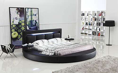 Matisse Round Bed Oslo with Headboard Lights Black (King)
