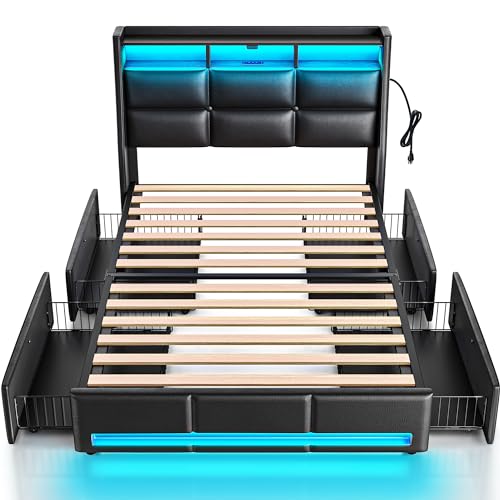 Rolanstar Twin Size Bed Frame with LED Lights and Charging