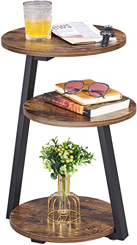 BEWISHOME Round End Table Side Table with Metal Frame, Accent
