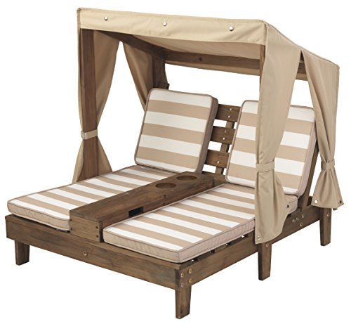 KidKraft Wooden Outdoor Double Chaise Lounge with Cup Holders, Patio
