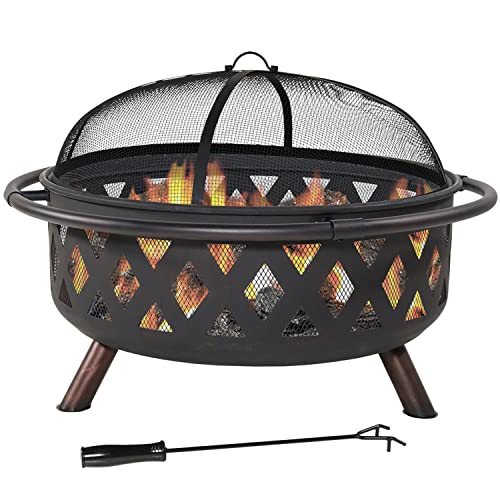 Sunnydaze Black Crossweave Steel Wood-Burning Outdoor Fire Pit - Includes