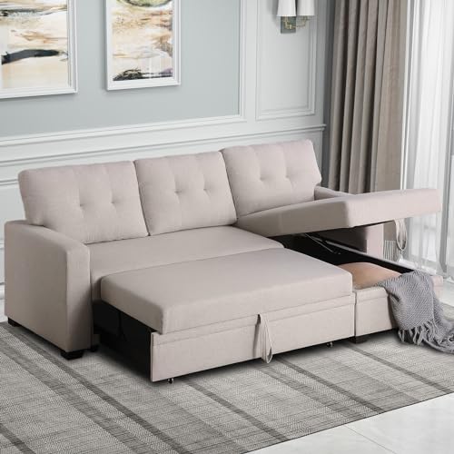 Rovibek Convertible L Shaped Couch Pull Out Bed and Storage