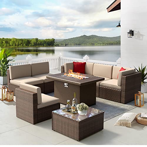 Aoxun Patio Furniture Set 8PCS with 40" Fire Pit Table