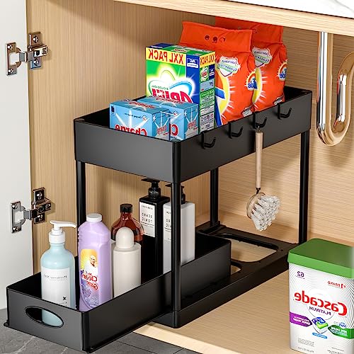 PUILUO Under Sliding Cabinet Basket Organizer, 2 Tier Under Sink
