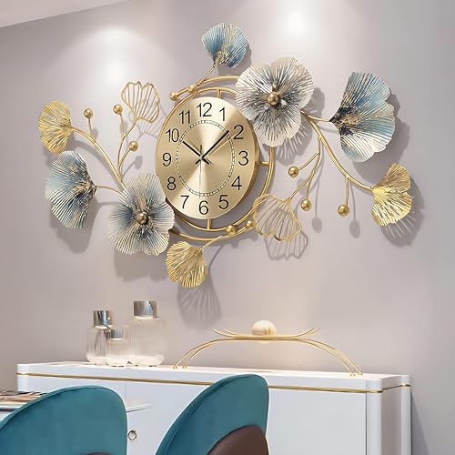 Fmnnfp Large Wall Clock 37 Inch Creative Metal Ginkgo Leaf